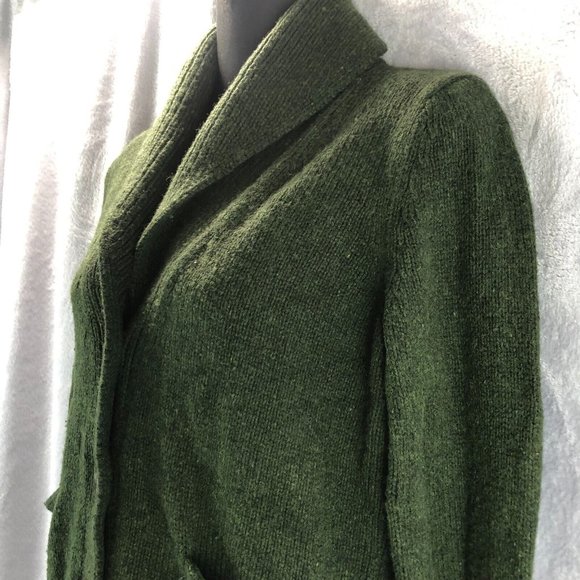 Vintage Fossil Women Sz M Wool Blend Bulky Long Sleeve Large Button Green Collar - Picture 3 of 12